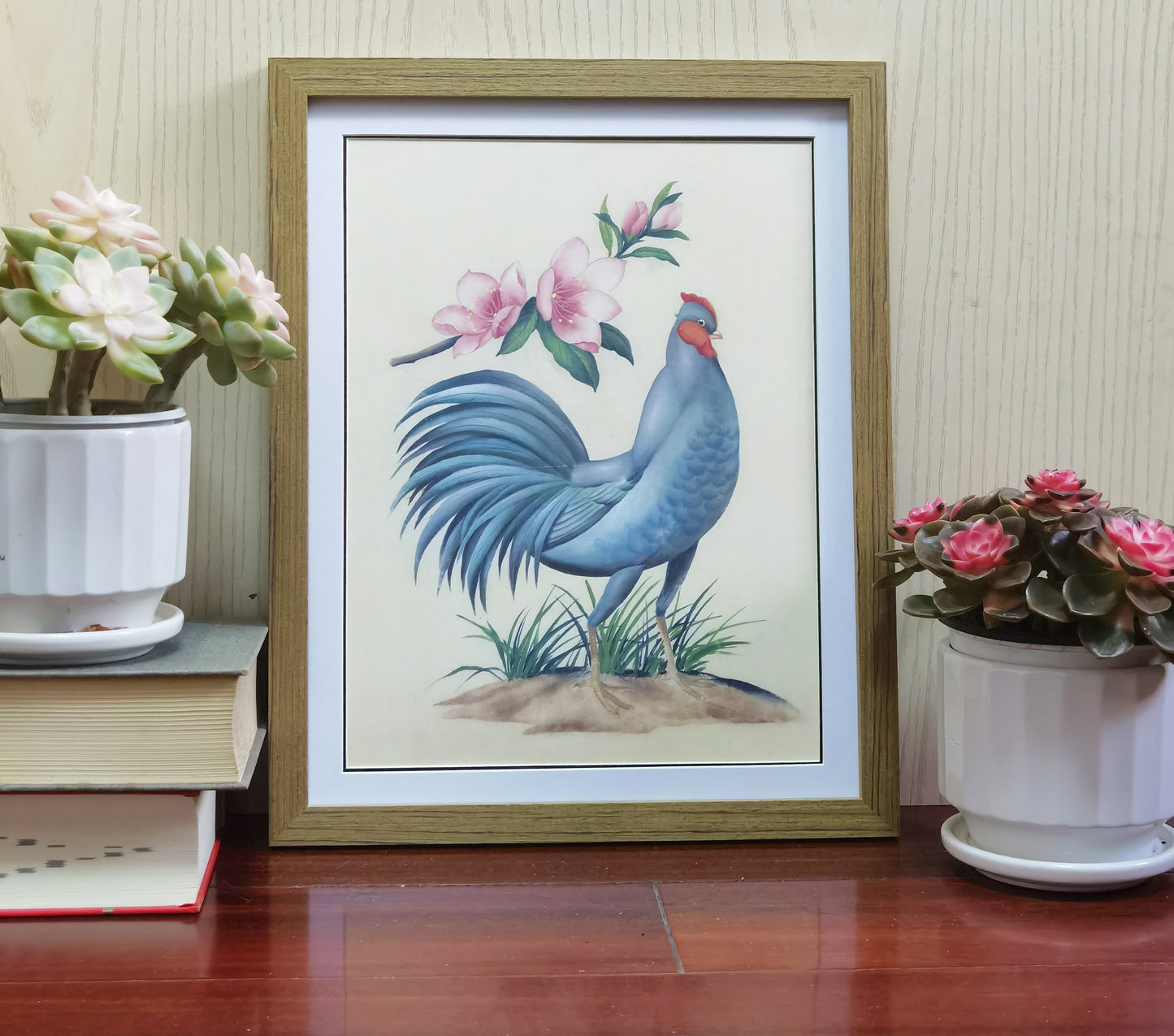 Póster con marco de pintura hecha a mano, diseño de gallina azul, pájaro de Delaware, impresión artística, envío gratuito