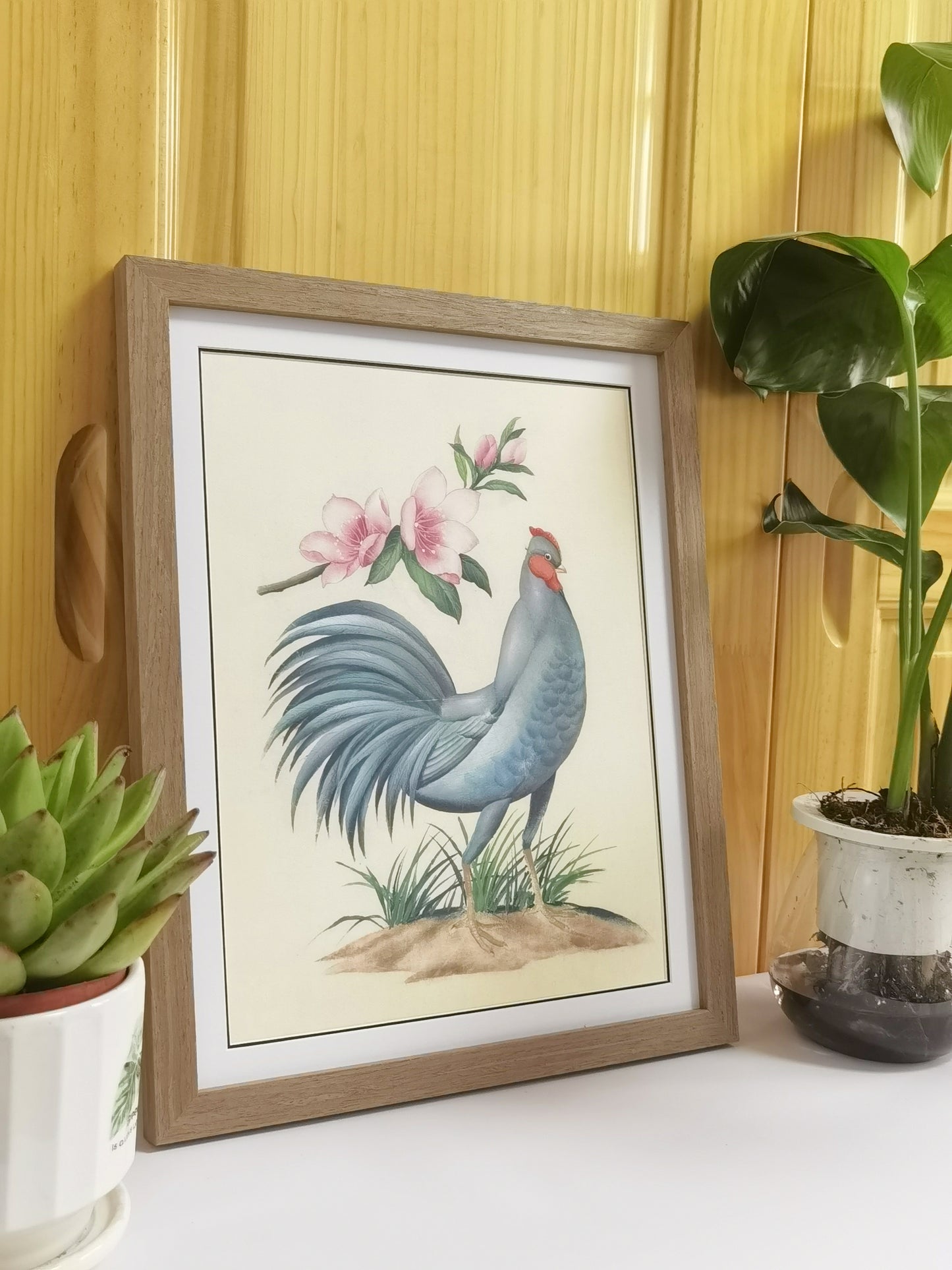 Póster con marco de pintura hecha a mano, diseño de gallina azul, pájaro de Delaware, impresión artística, envío gratuito