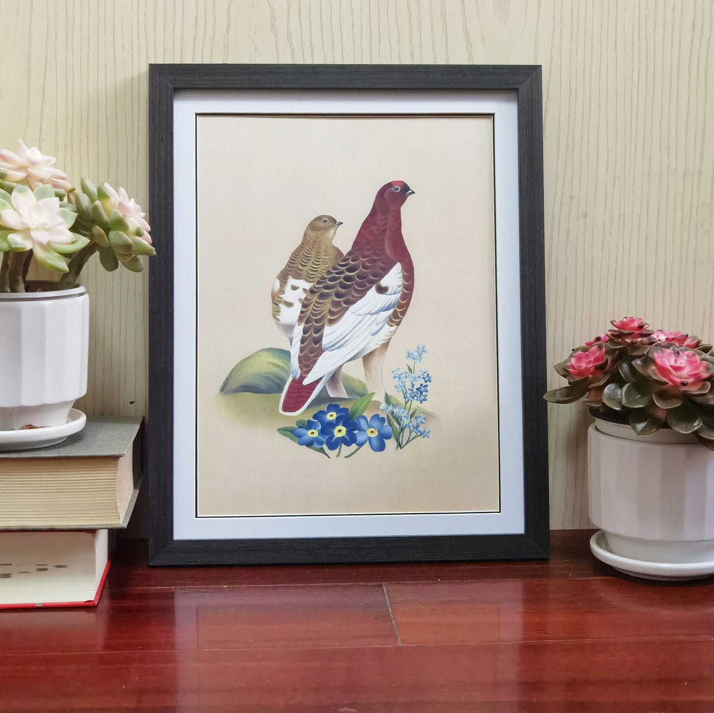 Willow Ptarmigan Alaska State Bird Handmade Painting Art Solid Wood Framed Poster Picture Print Artwork - Free Shipping