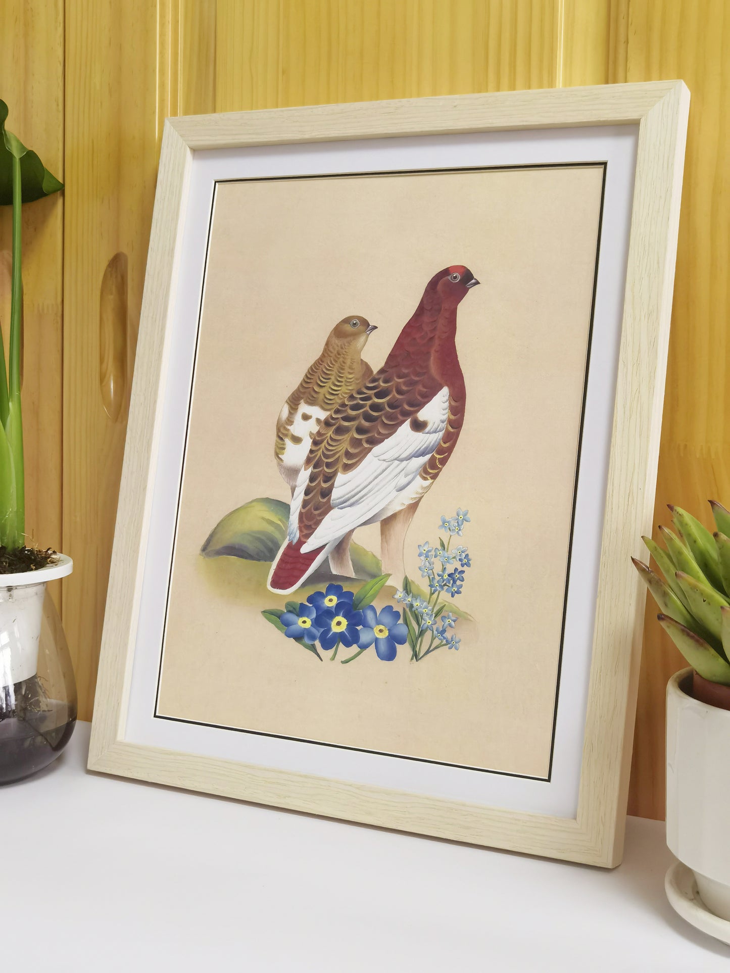 Willow Ptarmigan Alaska State Bird Handmade Painting Art Solid Wood Framed Poster Picture Print Artwork - Free Shipping