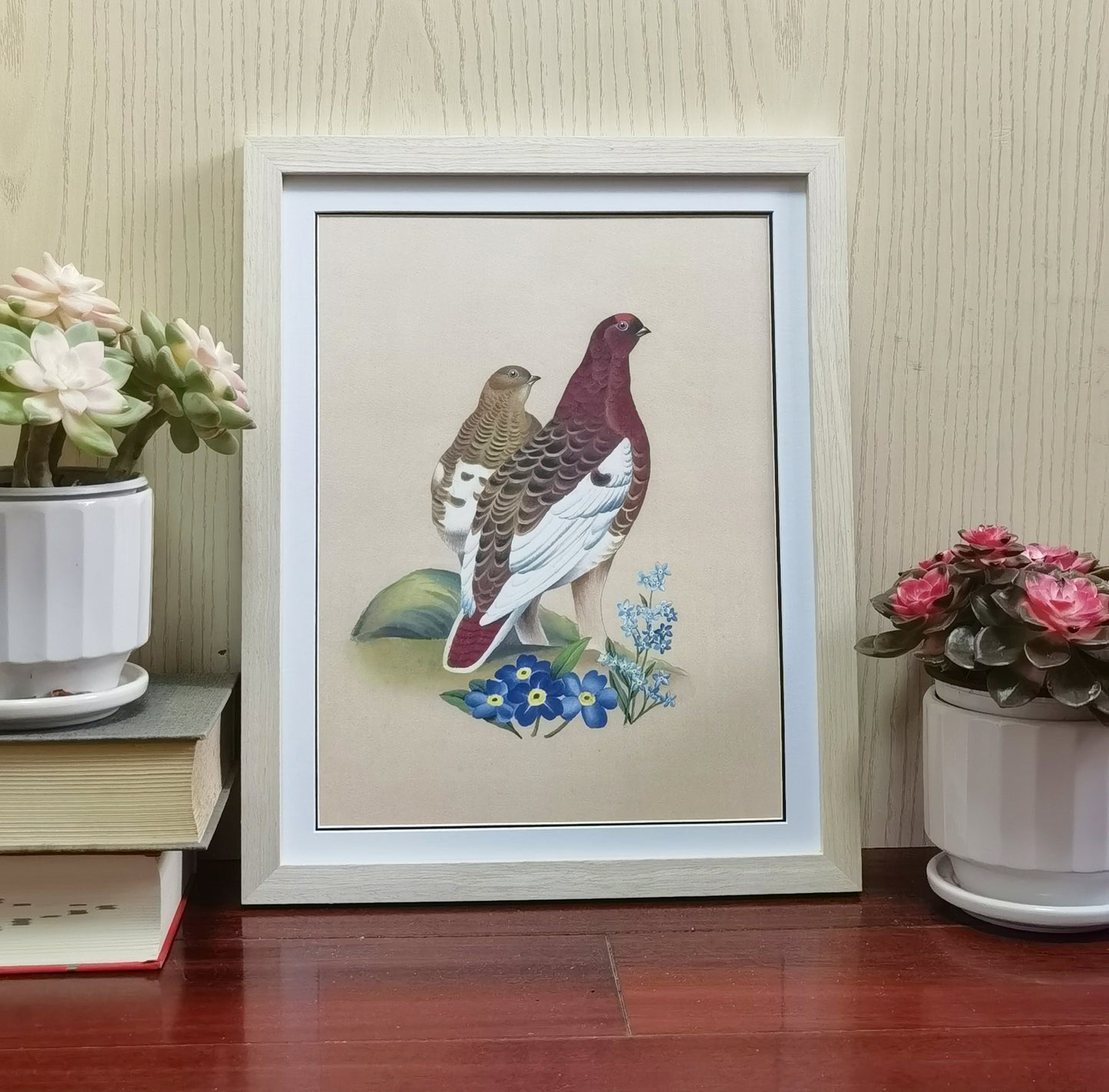 Willow Ptarmigan Alaska State Bird Handmade Painting Art Solid Wood Framed Poster Picture Print Artwork - Free Shipping