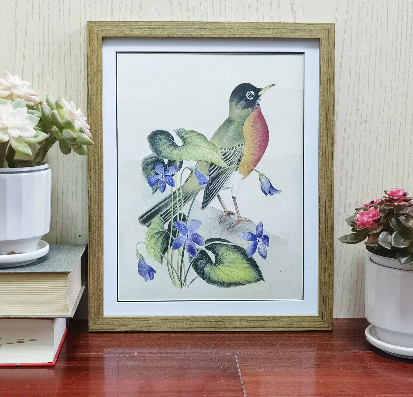 Robin Wisconsin State Bird Handmade Painting Art Solid Wood Framed Poster Picture Print Artwork