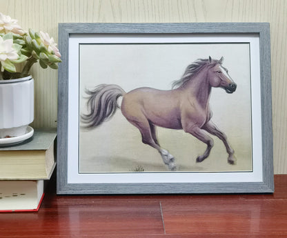 Brown Horse Handmade Painting Art Solid Wood Framed Poster Picture Print Artwork