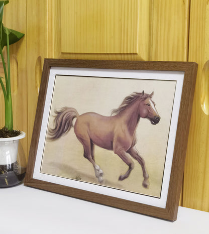 Brown Horse Handmade Painting Art Solid Wood Framed Poster Picture Print Artwork