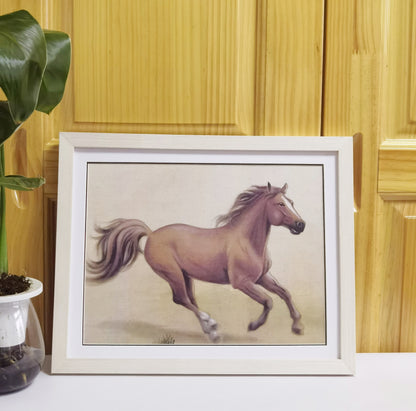 Brown Horse Handmade Painting Art Solid Wood Framed Poster Picture Print Artwork