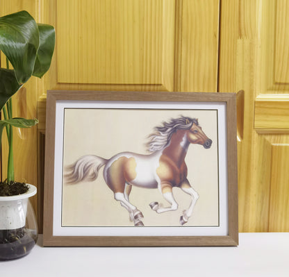 Ochre White Horse Handmade Painting Art Solid Wood Framed Poster Picture Print Artwork