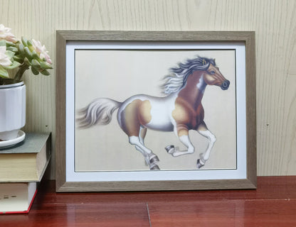 Ochre White Horse Handmade Painting Art Solid Wood Framed Poster Picture Print Artwork