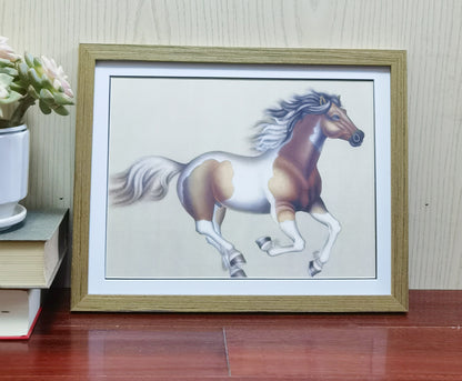 Ochre White Horse Handmade Painting Art Solid Wood Framed Poster Picture Print Artwork