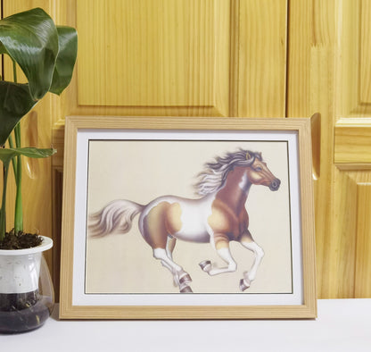 Ochre White Horse Handmade Painting Art Solid Wood Framed Poster Picture Print Artwork