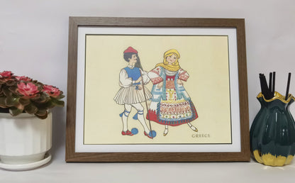 Greece Folk Costume Handmade Painting Art Solid Wood Framed Poster Picture Print Artwork