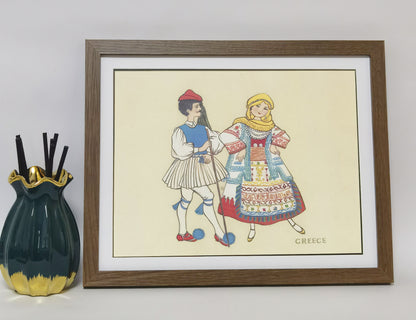 Greece Folk Costume Handmade Painting Art Solid Wood Framed Poster Picture Print Artwork