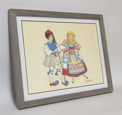 Greece Folk Costume Handmade Painting Art Solid Wood Framed Poster Picture Print Artwork