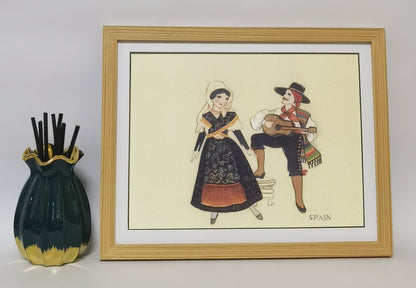 Spain Folk Costume Handmade Painting Art Solid Wood Framed Poster Picture Print Artwork