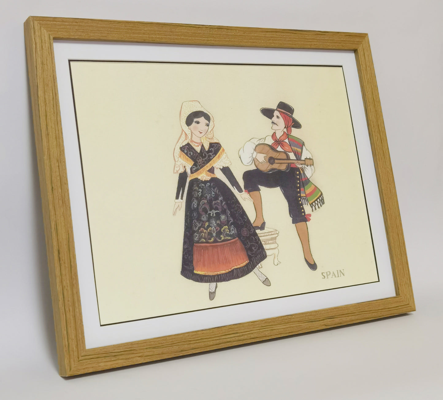 Spain Folk Costume Handmade Painting Art Solid Wood Framed Poster Picture Print Artwork - Free Shipping