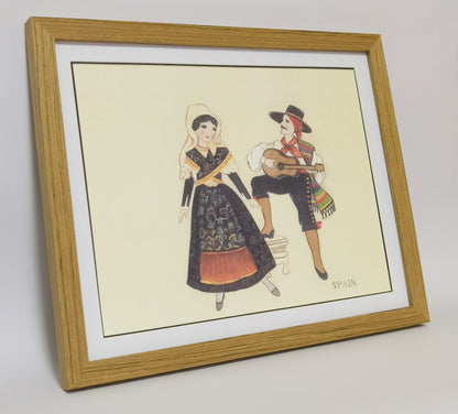 Spain Folk Costume Handmade Painting Art Solid Wood Framed Poster Picture Print Artwork