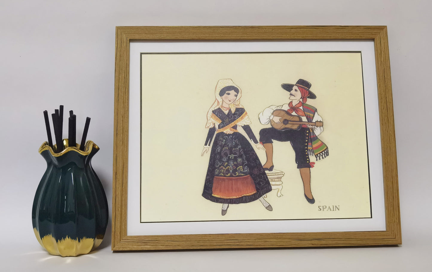 Spain Folk Costume Handmade Painting Art Solid Wood Framed Poster Picture Print Artwork - Free Shipping