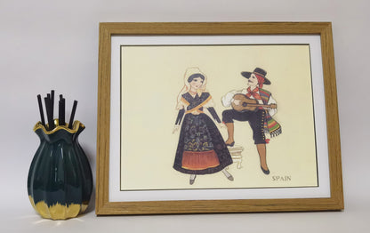 Spain Folk Costume Handmade Painting Art Solid Wood Framed Poster Picture Print Artwork