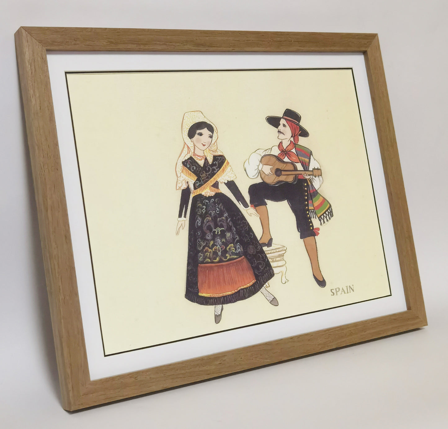 Spain Folk Costume Handmade Painting Art Solid Wood Framed Poster Picture Print Artwork - Free Shipping