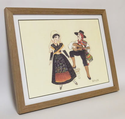 Spain Folk Costume Handmade Painting Art Solid Wood Framed Poster Picture Print Artwork