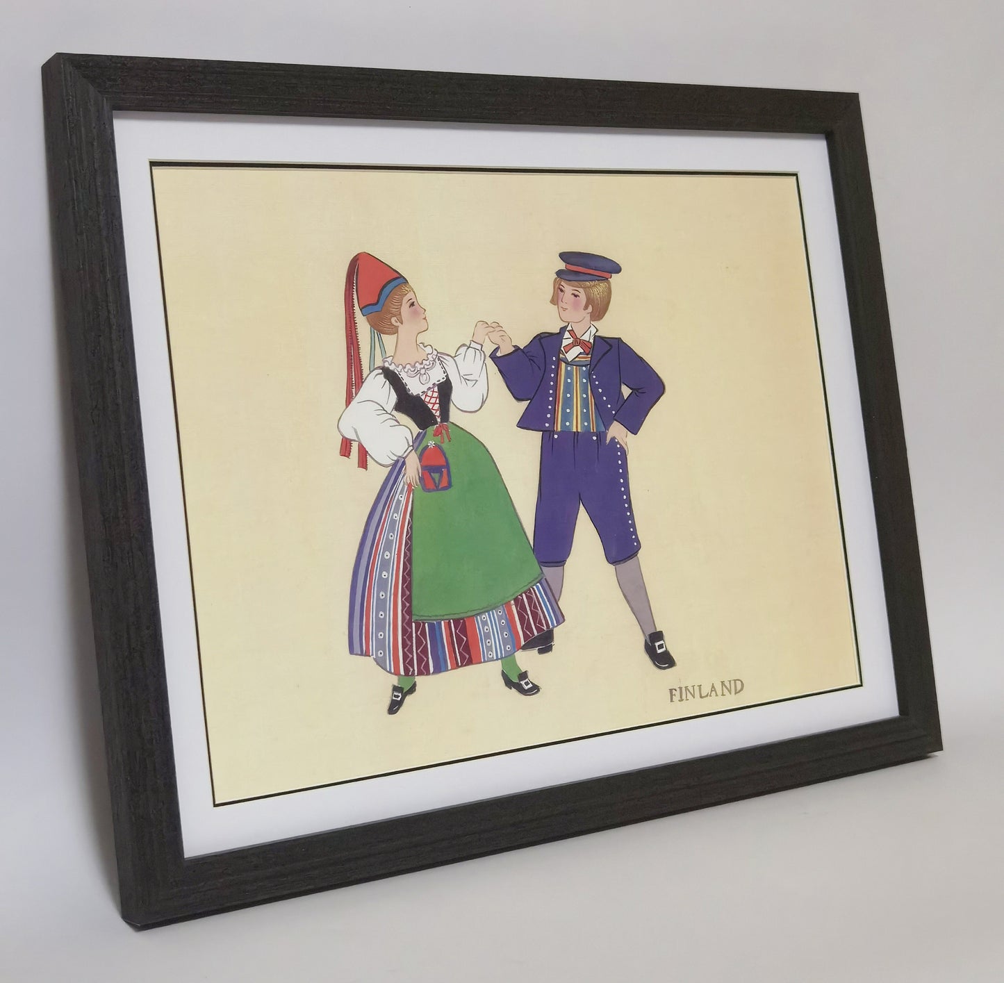 Finland Folk Costume Handmade Painting Art Solid Wood Framed Poster Picture Print Artwork - Free Shipping