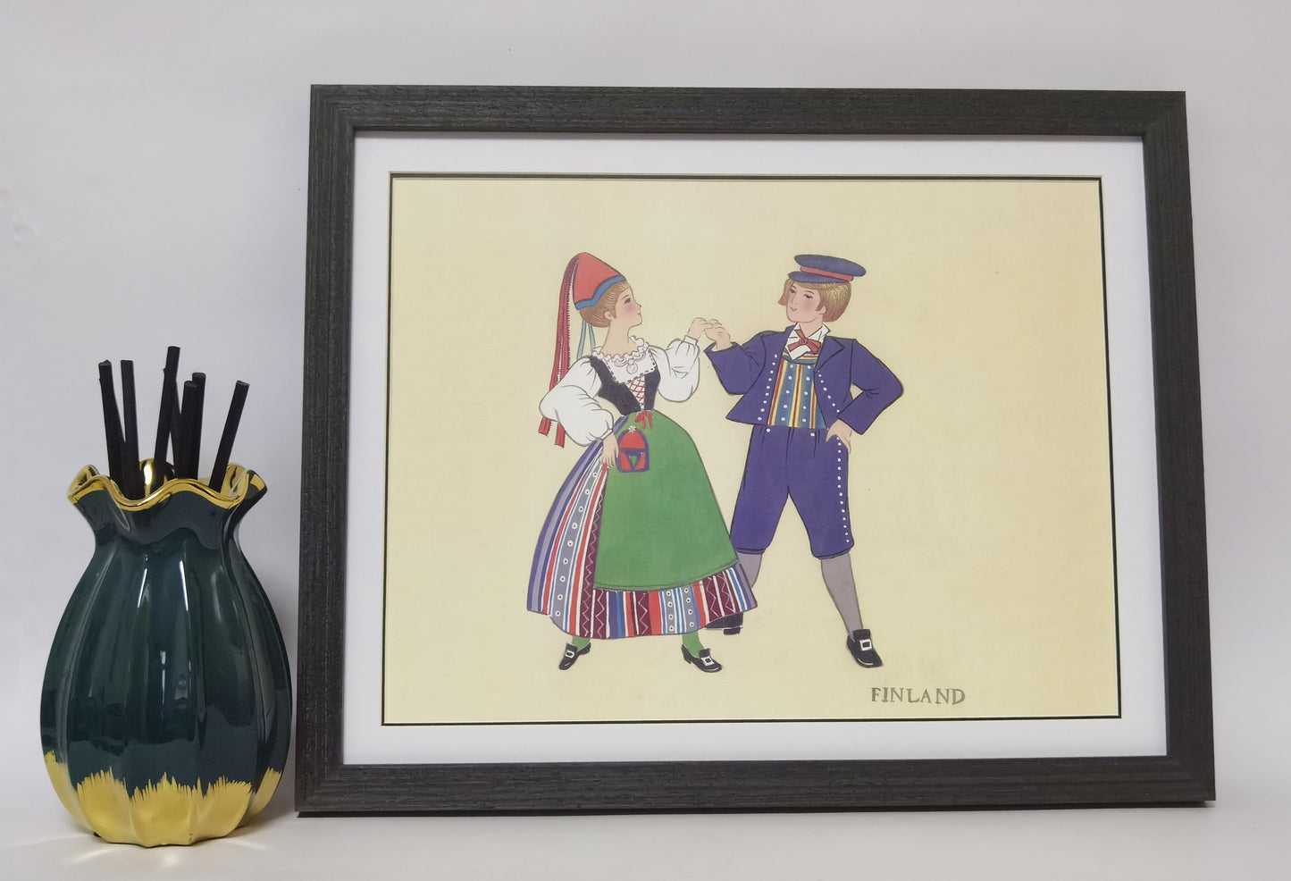 Finland Folk Costume Handmade Painting Art Solid Wood Framed Poster Picture Print Artwork - Free Shipping