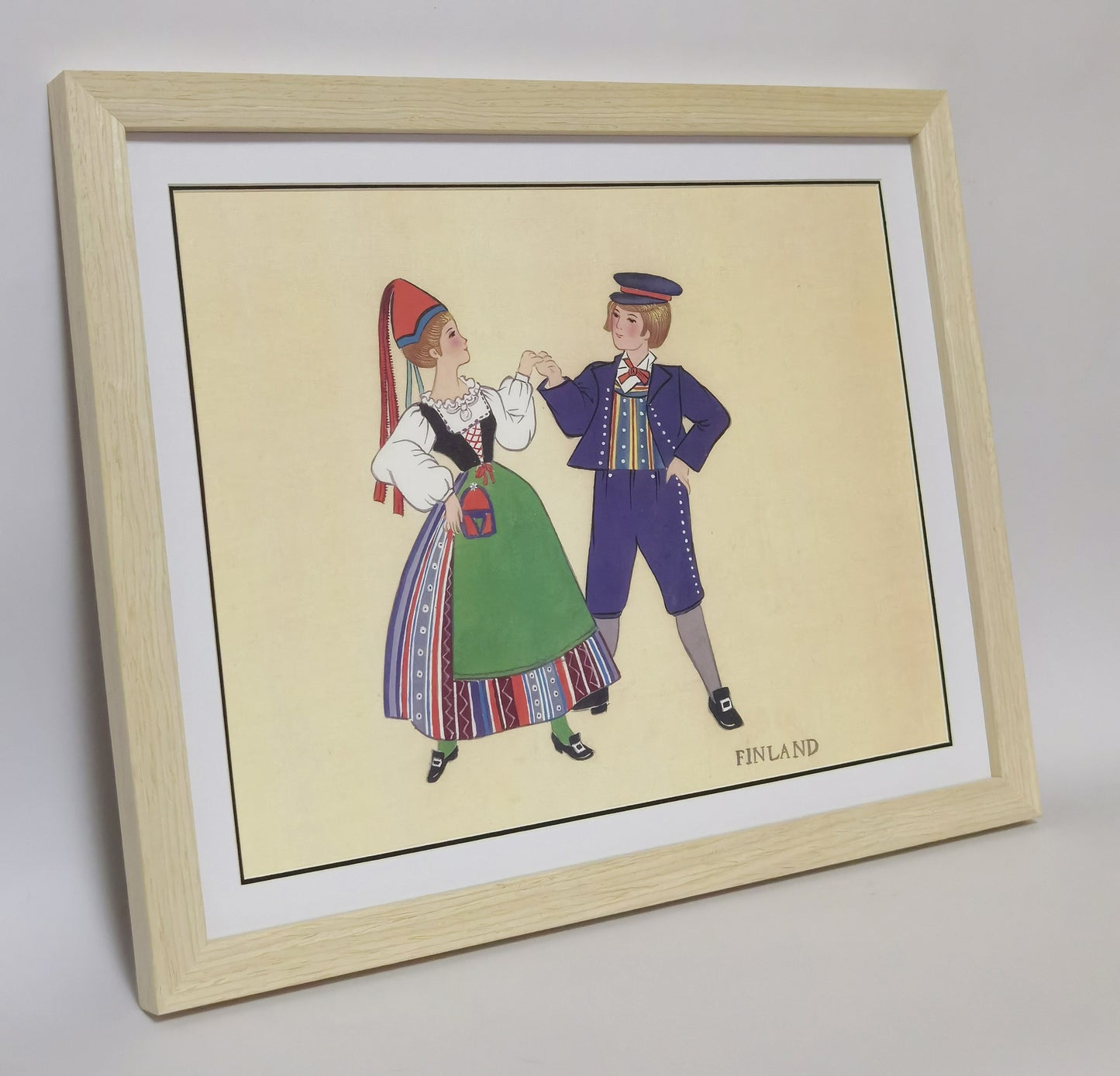 Finland Folk Costume Handmade Painting Art Solid Wood Framed Poster Picture Print Artwork - Free Shipping