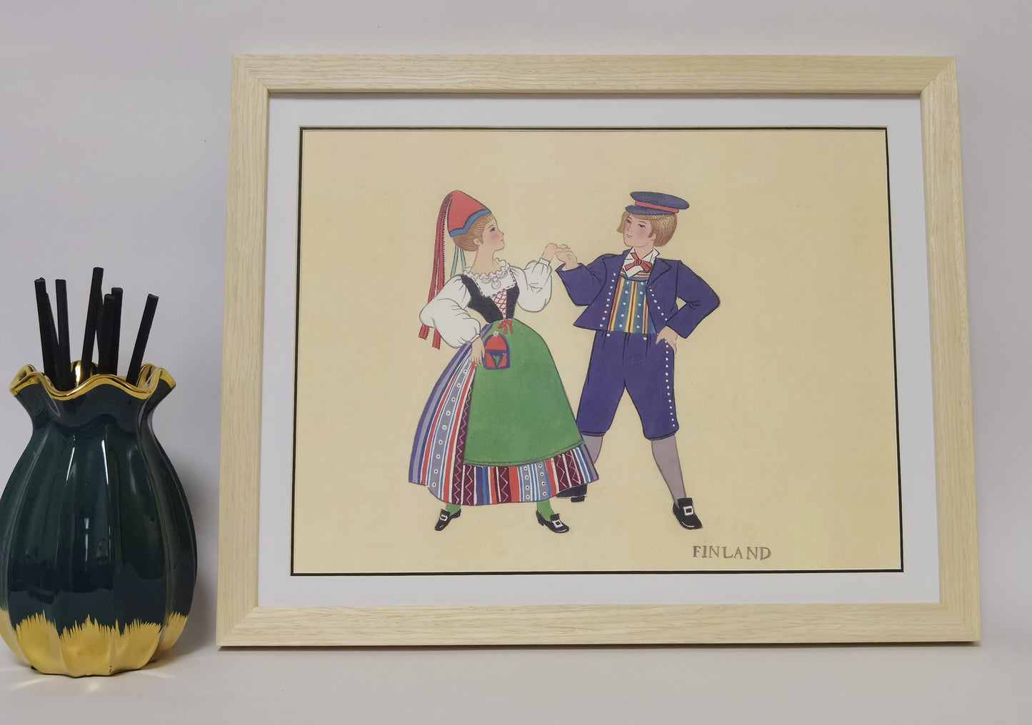 Finland Folk Costume Handmade Painting Art Solid Wood Framed Poster Picture Print Artwork - Free Shipping