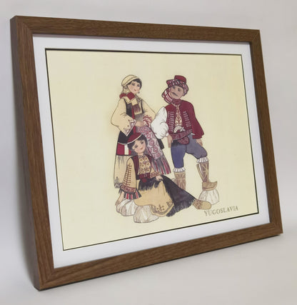 Yugoslav Folk Costume Handmade Painting Art Solid Wood Framed Poster Picture Print Artwork