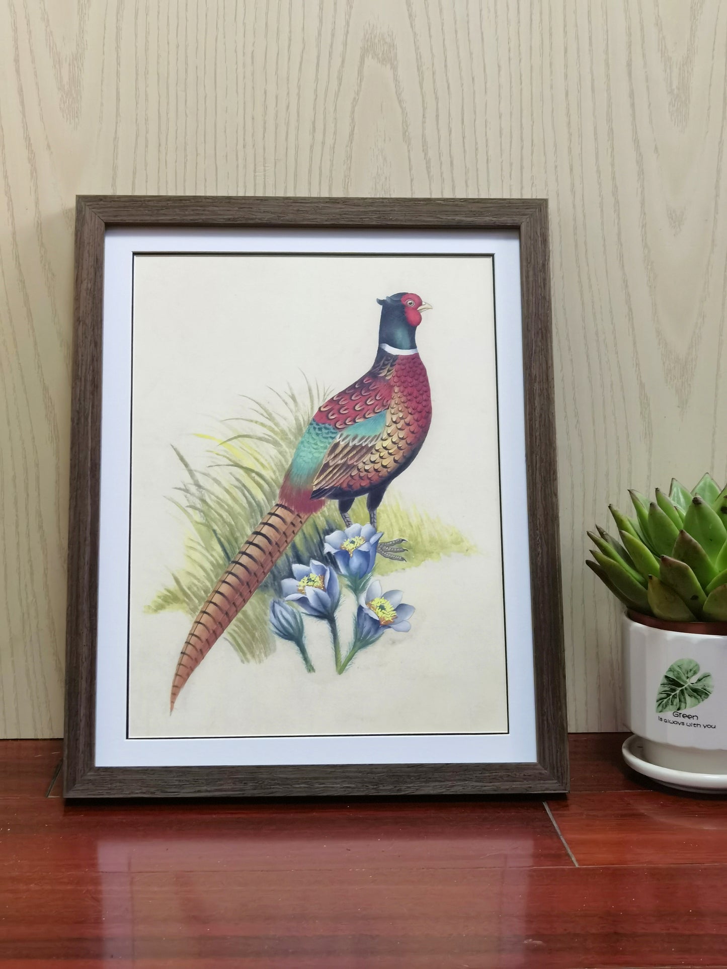 Ring-Necked Pheasant South Dakota Bird Handmade Painting Art Solid Wood Framed Poster Picture Print Artwork - Free Shipping