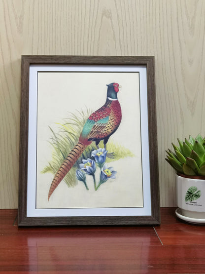 Ring-Necked Pheasant South Dakota Bird Handmade Painting Art Solid Wood Framed Poster Picture Print Artwork