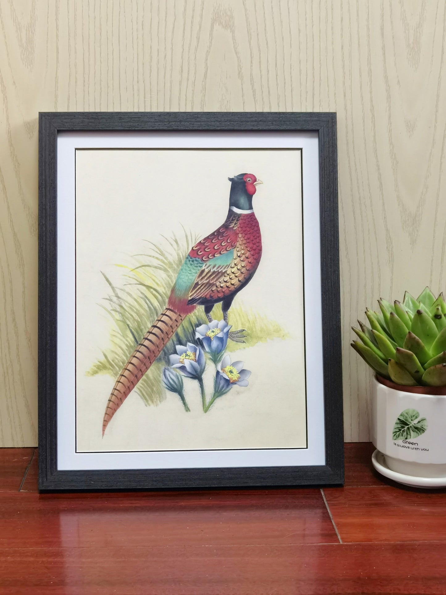 Ring-Necked Pheasant South Dakota Bird Handmade Painting Art Solid Wood Framed Poster Picture Print Artwork - Free Shipping