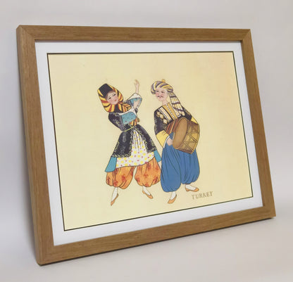 Turkey Folk Costume Handmade Painting Art Solid Wood Framed Poster Picture Print Artwork