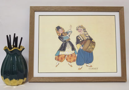 Turkey Folk Costume Handmade Painting Art Solid Wood Framed Poster Picture Print Artwork