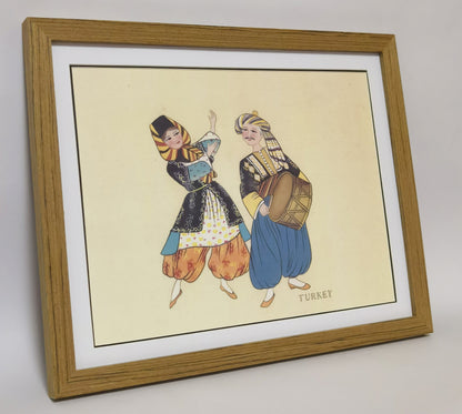 Turkey Folk Costume Handmade Painting Art Solid Wood Framed Poster Picture Print Artwork