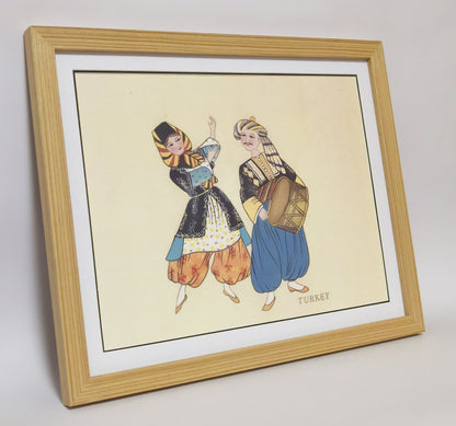 Turkey Folk Costume Handmade Painting Art Solid Wood Framed Poster Picture Print Artwork