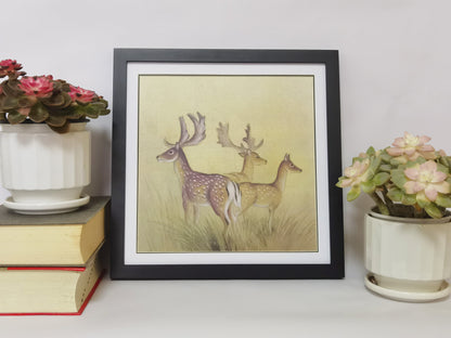 Deer Herd Nature & Animals Handmade Painting Art Solid Wood Framed Poster Picture Print Artwork