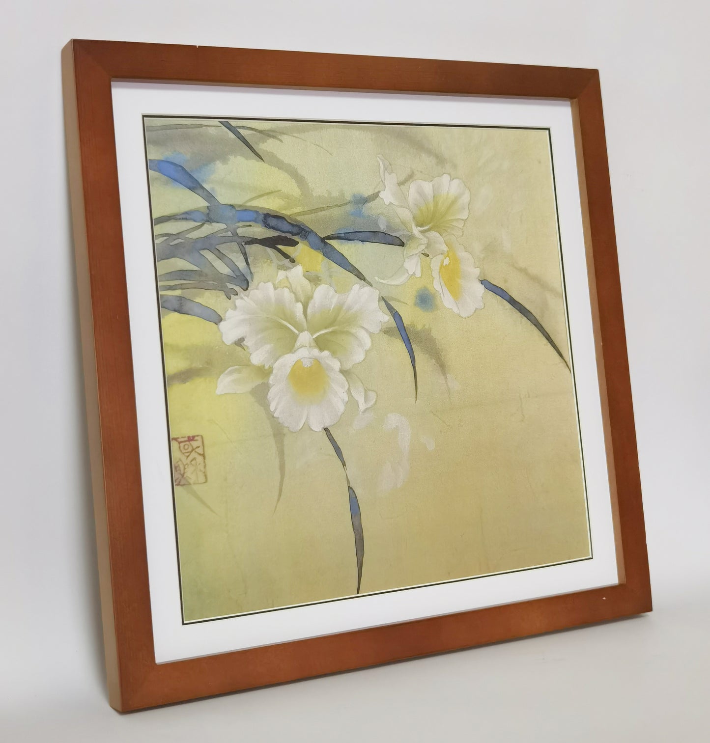 White Cymbidium Flowers Handmade Painting Art Solid Wood Framed Poster Picture Print Artwork - Free Shipping