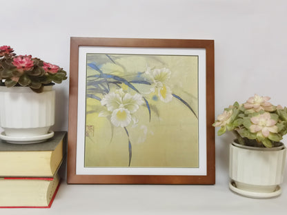 White Cymbidium Flowers Handmade Painting Art Solid Wood Framed Poster Picture Print Artwork