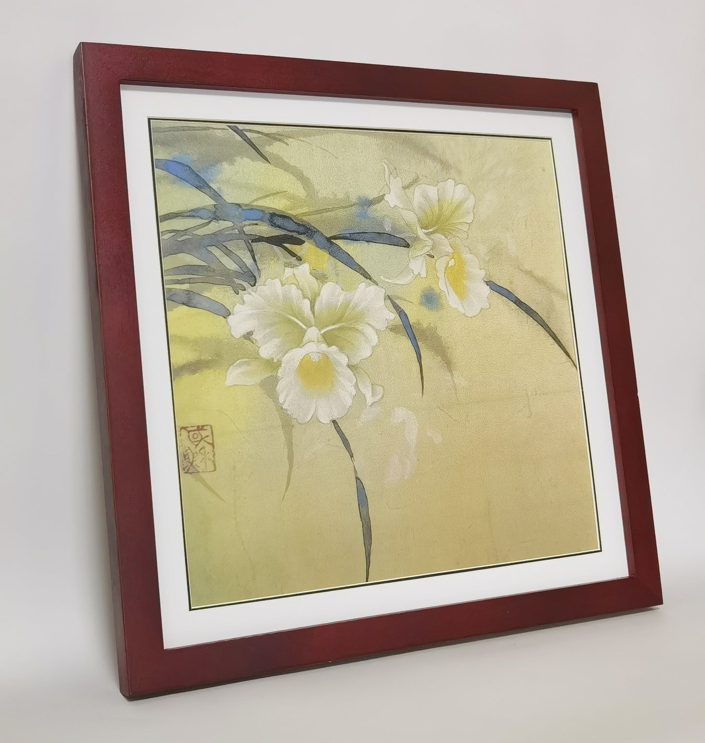 White Cymbidium Flowers Handmade Painting Art Solid Wood Framed Poster Picture Print Artwork - Free Shipping