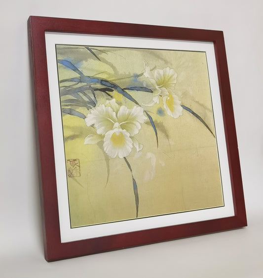 Cuadro pintado a mano con flores de cymbidium blancas, póster enmarcado, impresión artística, envío gratuito