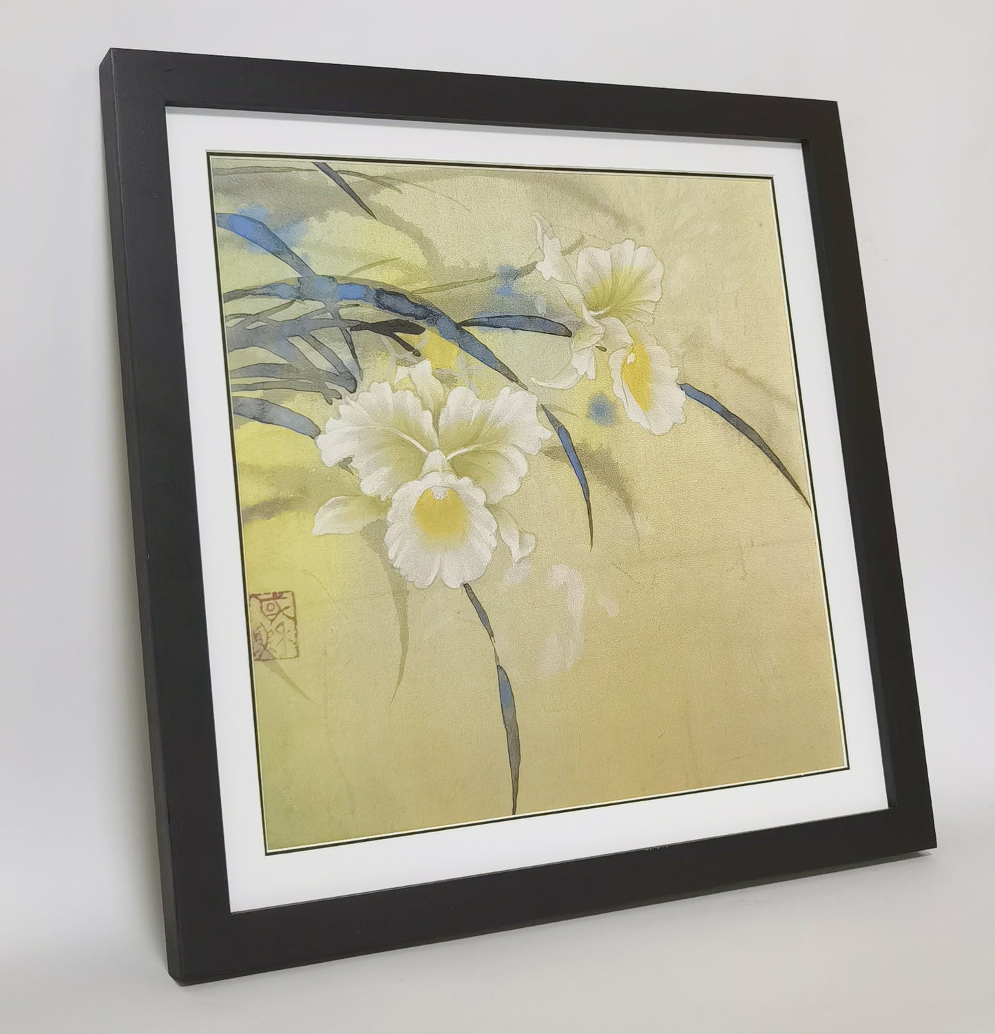 White Cymbidium Flowers Handmade Painting Art Solid Wood Framed Poster Picture Print Artwork - Free Shipping