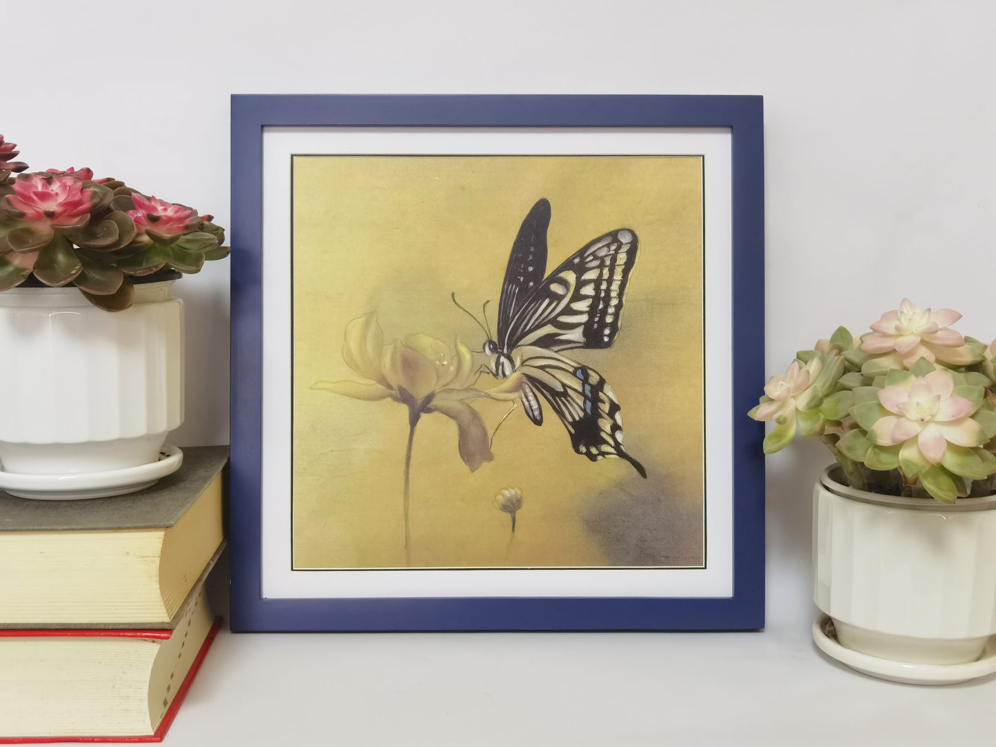 Butterfly Flowers Insect Elegant Painting Handmade Painting Art Solid Wood Framed Poster Picture Print Artwork - Free Shipping