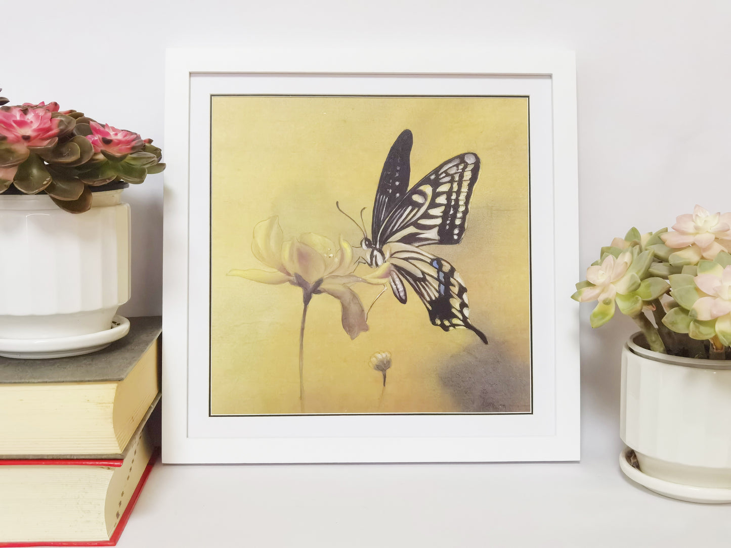 Butterfly Flowers Insect Elegant Painting Handmade Painting Art Solid Wood Framed Poster Picture Print Artwork - Free Shipping