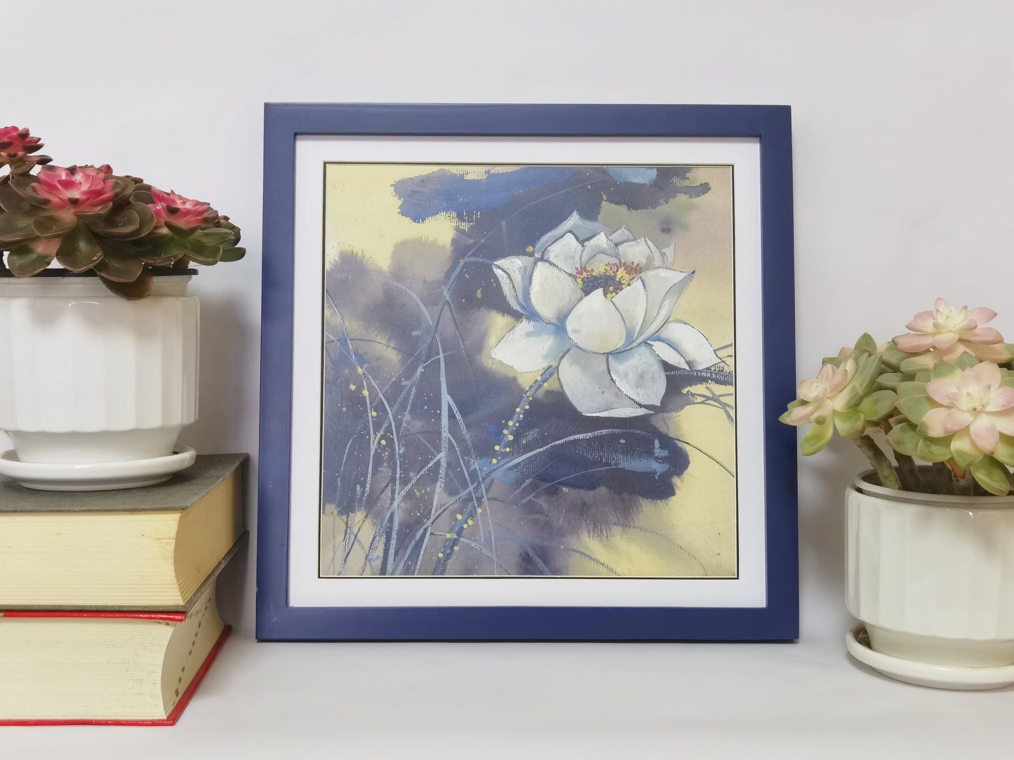 White Lotus Flowers Landscape Handmade Painting Art Solid Wood Framed Poster Picture Print Artwork - Free Shipping