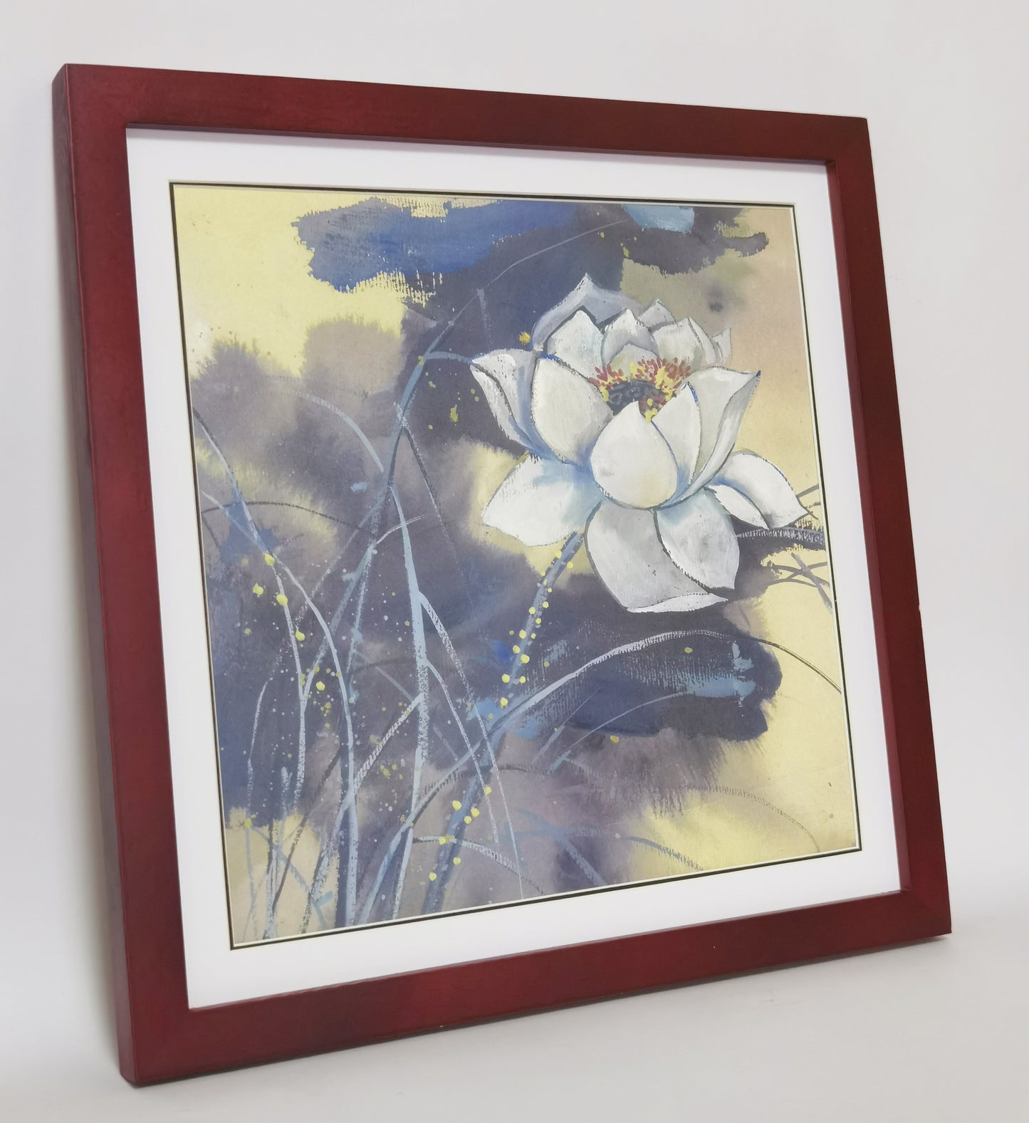 White Lotus Flowers Landscape Handmade Painting Art Solid Wood Framed Poster Picture Print Artwork - Free Shipping