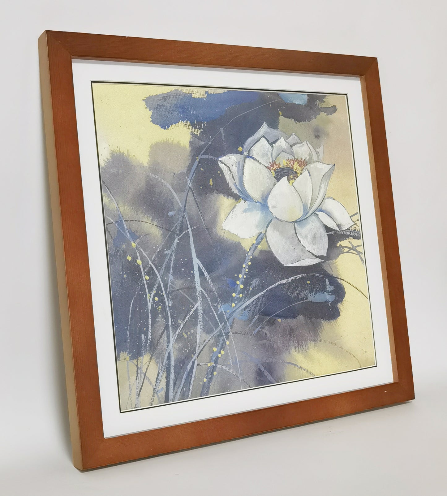 White Lotus Flowers Landscape Handmade Painting Art Solid Wood Framed Poster Picture Print Artwork - Free Shipping