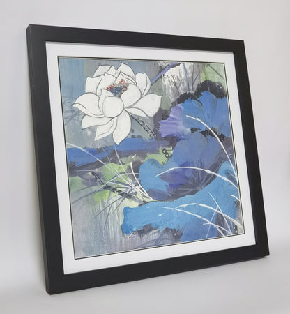 White Lotus Flowers Landscape Handmade Painting Art Solid Wood Framed Poster Picture Print Artwork