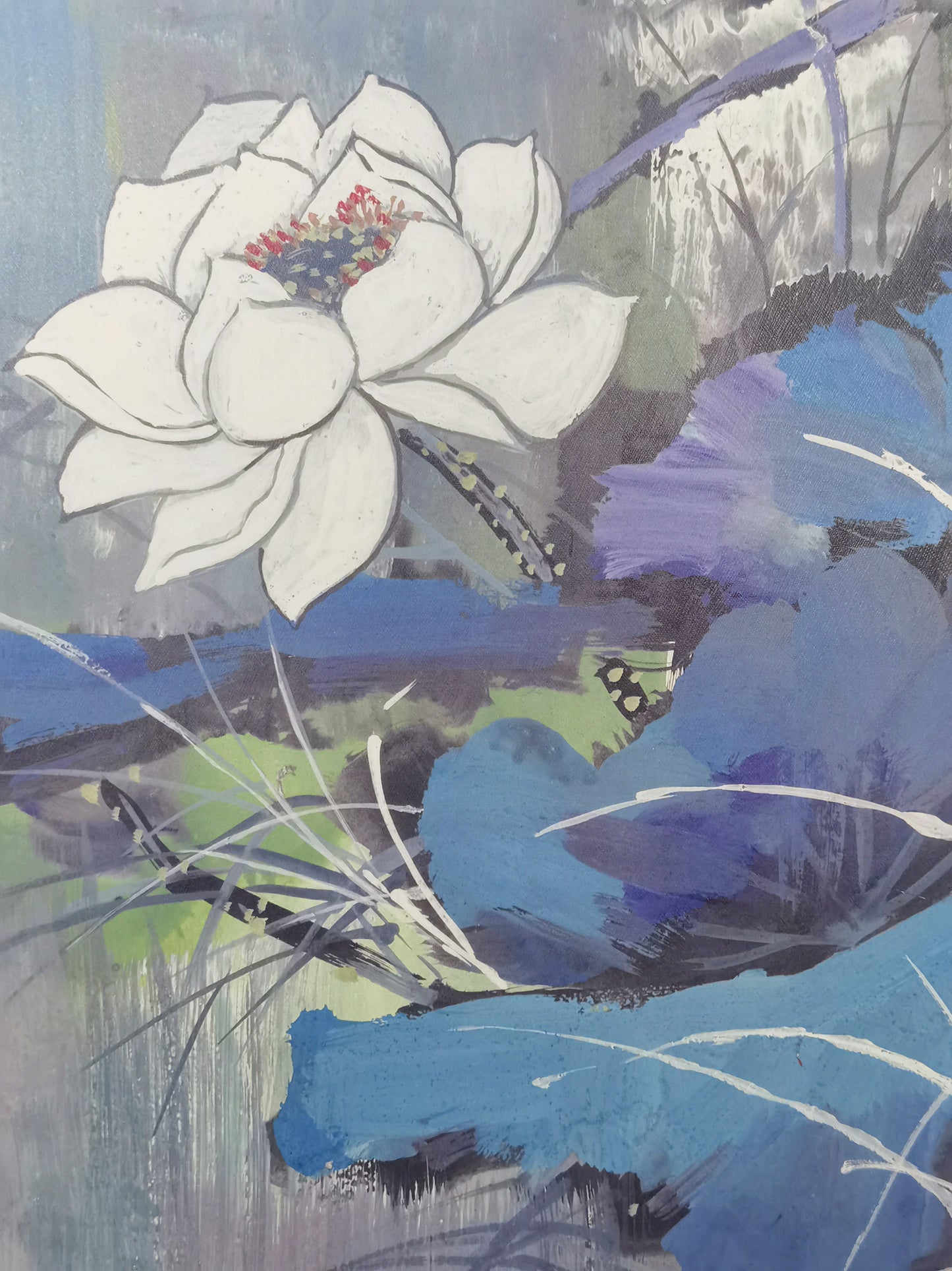 White Lotus Flowers Landscape Handmade Painting Art Solid Wood Framed Poster Picture Print Artwork - Free Shipping