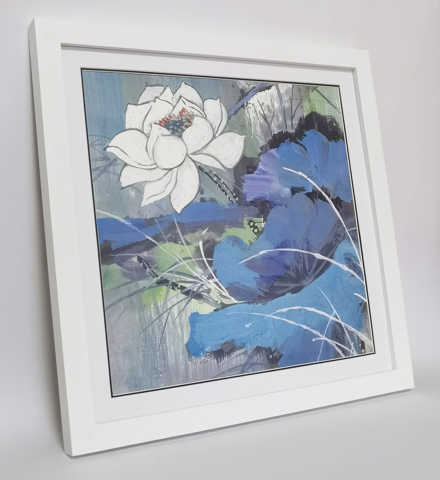 White Lotus Flowers Landscape Handmade Painting Art Solid Wood Framed Poster Picture Print Artwork - Free Shipping