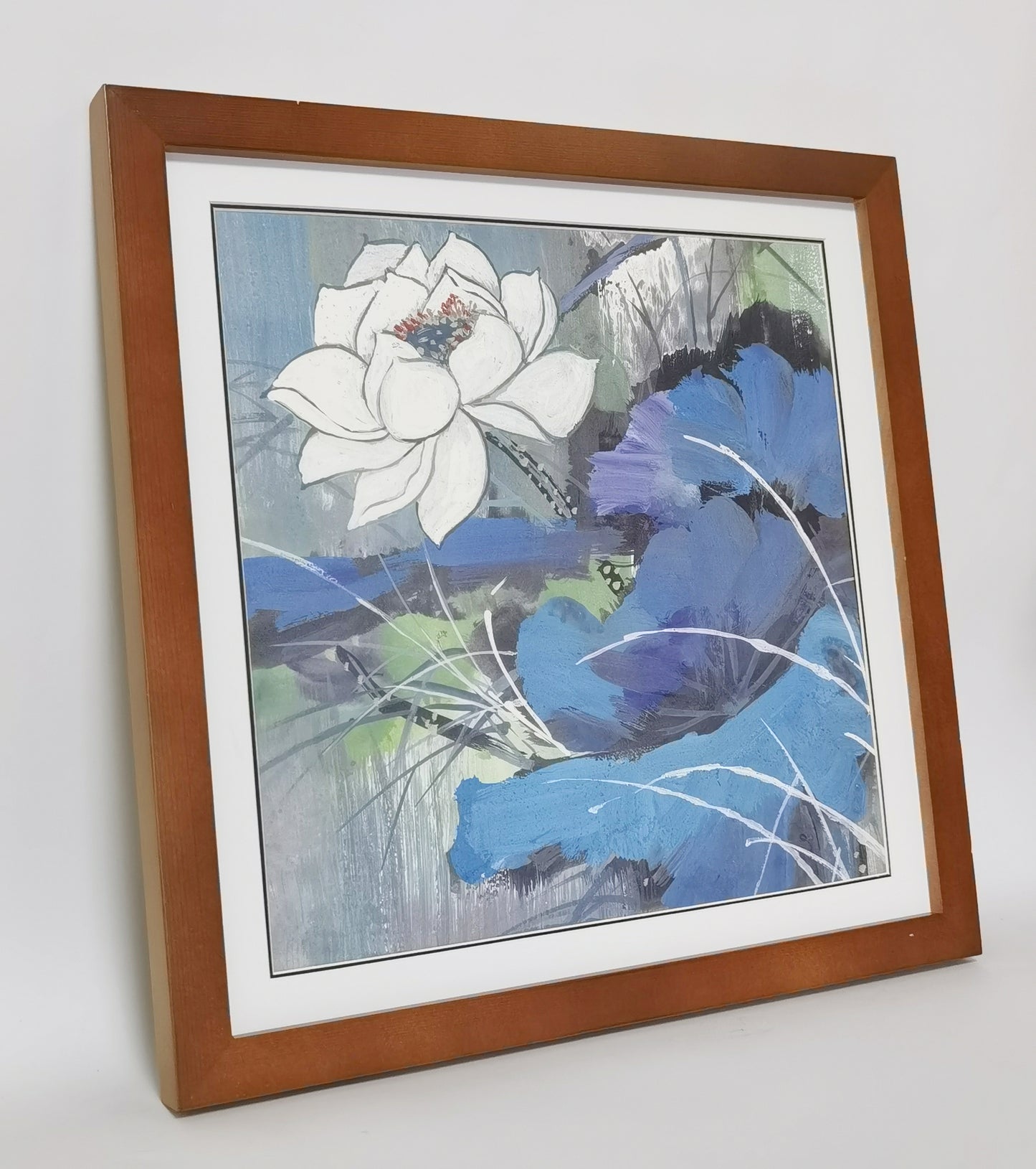 White Lotus Flowers Landscape Handmade Painting Art Solid Wood Framed Poster Picture Print Artwork - Free Shipping